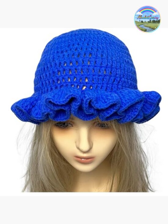 Crochet Bucket Hat Ruffled Brim Knitted Floppy Sun Hat for Women main image 5
